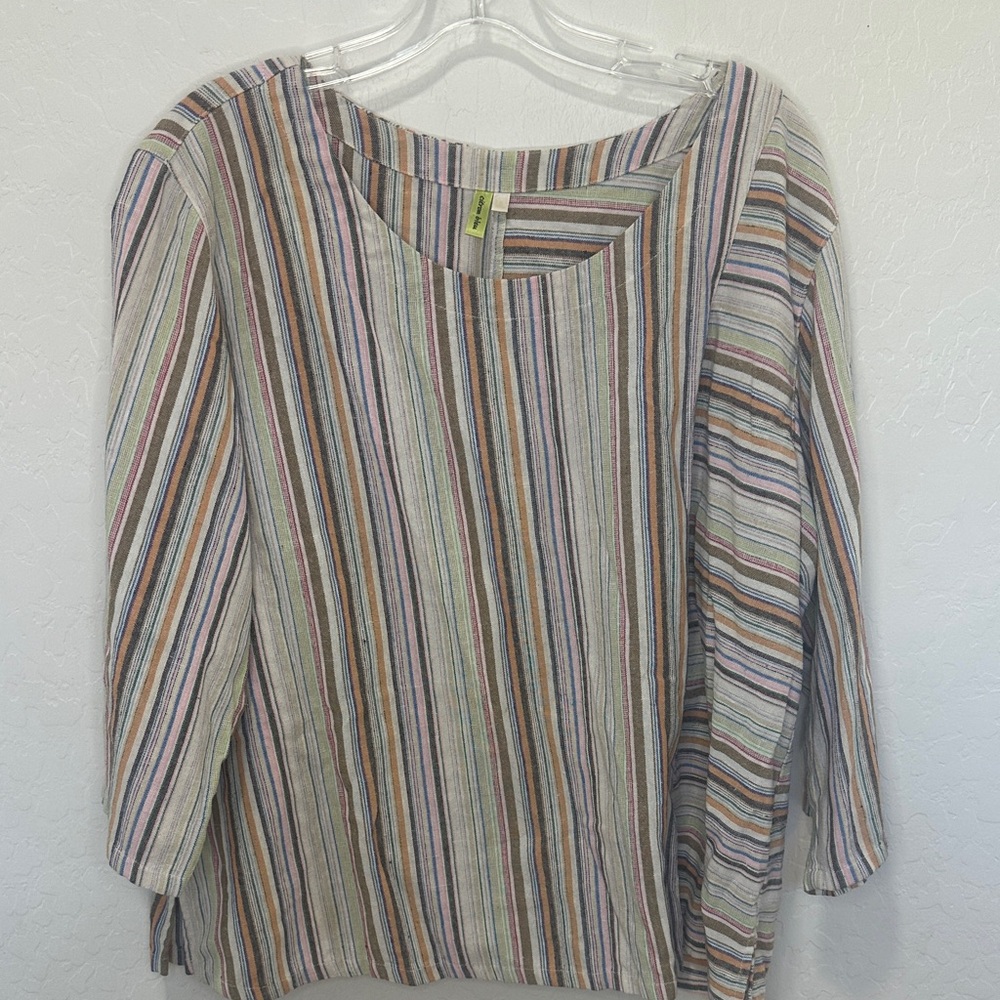 Citron Multicolor Striped Blouse shirt top women’s XL boho cotton linen blend